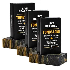 Live Bearded® All-Natural Bar Soap for Men, Tombstone Scent, 3-Pack of 5 oz