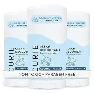 Curie Natural Deodorant for Women - Coconut Nectar - Aluminum Free, Clean, Sustainable, Vegan, Paraben Free (3pk)