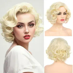 Short Curly Wavy Blonde Wigs for Women Synthetic Natural Hair Wig Halloween Costume Cosplay Wig