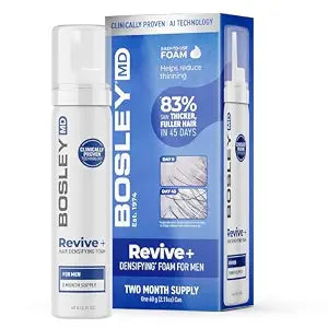 BosleyMD Men’s Revive + Densifying Treatment Foam – Drug-Free Hair Thinning Treatment with YuvaBio® Y100™, Biotin & Pumpkin Seed Oil – 60-Day Supply, 2.11 oz