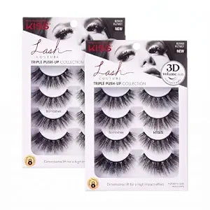 KISS Triple Push-Up, False Eyelashes, 'Bombshell', 14mm, Includes 4 Pairs Of Lashes, Easy to Apply, Reusable Lash Clusters (Pack of 2)