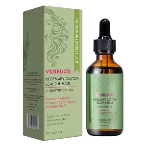 Venrock Rosemary Castor Hair Oil - Biotin Infused Scalp & Hair Strengthening Oil for Nourishing Scalp, Repairing Split Ends & Encouraging Longer, Healthier Hair | Lightweight Daily Hair Care