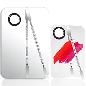 2 Set Makeup Mixing Palette,Stainless Steel Makeup Palette with Spatula Professional Make up Artist Must haves,Suitable for Mixing Foundation Make up Eye Shadow and Nail �