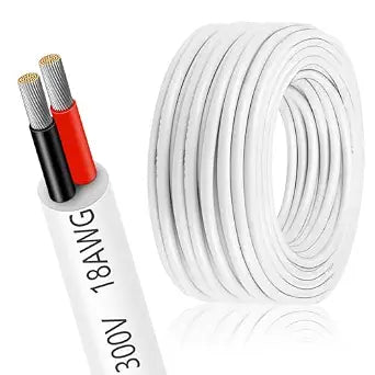 18 Gauge 2 Conductor Electrical Wire, 32.8FT 18AWG Tinned Copper Stranded Low Voltage Landscape Wire, 18/2 PVC Insulated Extension Cable for LED Strip Lights and Automotive Wiring, White