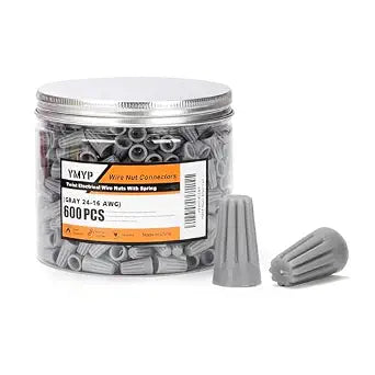 600PCS Wire Nut Connector - AWG 24-16 Gray - Insulated Insert Twist Electrical Wire Terminal with Spring, Portable Wire Caps for Quick Connection