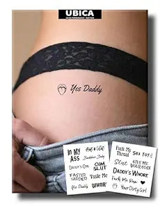 Semi Permanent Tattoo, 2 Sheets "Yes Daddy" Sexy Kinky Words Temporary Tattoo for Women, Naughty Hot Phrases Small Tattoos for Party, Long Lasting 1-2 Weeks, Waterproof & Non-Reflective