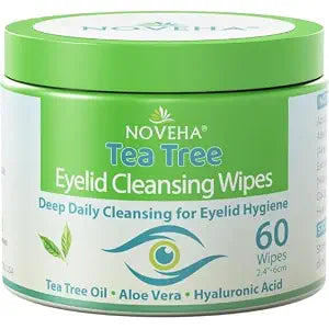 NOVEHA 60Pcs Tea Tree Oil Eyelid Wipes, Eye Cleansing Pads