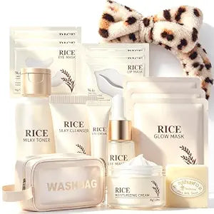 17PCS Korean Skin Care Set, Rice Skincare Set for Women, Kids Skin Care
