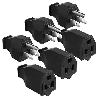 TENINYU 2-Pole, 3 Wire Grounding Plug Male Extension Cord Straight Blade Plug Replacement Electrical Plugs End, 15A 125V Black,3Pack (Male and Female Set)