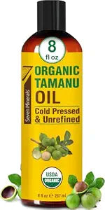 Seven Minerals USDA Organic Tamanu Oil - Big 8oz (240ml) - Cold Pressed & 100% Pure Tamanu Organic for Skin, Face, Hair, & Nails - GMO & Hexane Free Nutrient Dense Carrier Oil that Absorbs Easily