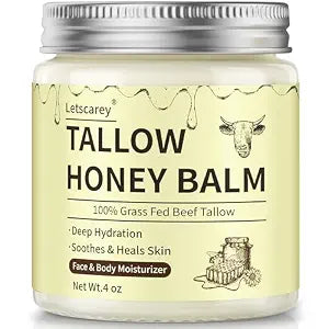 Beef Tallow for Skin, Whipped Tallow and Honey Balm For Face, Grass Fed Beef Tallow Moisturizer Cream Deeply Nourishment for Dry skin, Natural Unscented Tallow Face Moisturizer