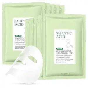 Anti Acne Face Mask Salicylic Acid Face Masks Skincare, Hydrating Face Masks, Soothing Facial Sheet Masks Skin Care for Acne Prone, Face Mask for Acne, Oil Control, 10 Pack