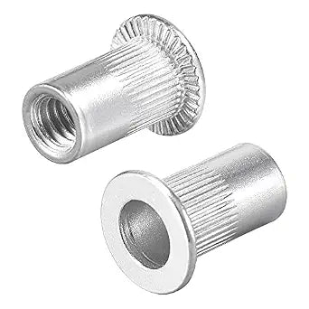 uxcell #8-32 Rivet Nuts Aluminium Alloy Knurled Flat Head Threaded Insert Nut Silver 50pcs