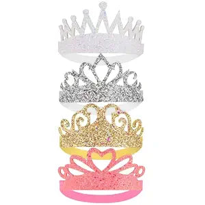4 Pcs Glitter Tiara Headbands for Girls Elastic Princess Crown Hair Bands Stretch Sparkly Hair Bands for Toddler Girl