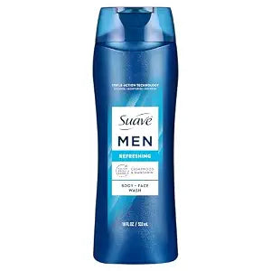 Suave Men Refreshing 2-in-1 Body & Face Wash with Glycerin & Vitamin E, Paraben & Phthalate Free, Cleanse, Moisturize, Refresh, Long-Lasting Fragrance, 18 FL OZ