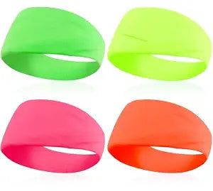 KICOSY 4PCS 80s 90s Neon Headband for Women Neon Accessories Sweat Hairbands Non-Slip Sports Headband Sweatbands Retro Party Cospaly
