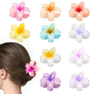HAPTIME 10 Pack Flower Hair Clips, Suitable for Hawaiian Parties, Beach, Vacation or Summertime, Sturdy and Lightweight, Claw Clips for Thick Thin Hair, Gifts for Women, Teen Girls, Daughter