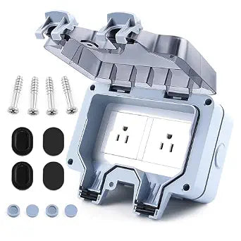 Zhushan Outdoor Weatherproof Wall Power Socket - Dual Function: Single 15A Waterproof Socket w/ 2 Gang Switched Cover, IP66 Rated, Lockable - Ideal for Garden, Outdoor, Indoor Use (125V/110-250V)