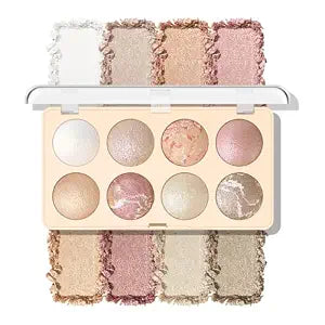 KYDA 8 Colors Baked Powder Palette, Mulitiuse Baked Powder for Eyeshadow Highlighter Contour, Lightweight Blendable, Buildable Glossy Color, Golden Luster