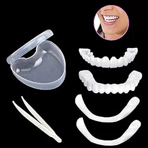 1Set Dentures Veneers Tooth,Dental Care Kits for Anti Molar Orthodontic Cosmetic Teeth,Smile Snap Tooth.(White,1Top+ 1Bottom+2Adhesives+1Tweezers+1Heart-Shaped Storage Box���