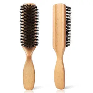 Boar Bristle Hair Brush for Men - Slick Back Hair Brush - Mens Hairbrush with Stiff Bristles & Wooden Handle, for Thick, Fine & Normal Hair Smoothing Styling Adding Shine, Beard Mustache Brush Comb