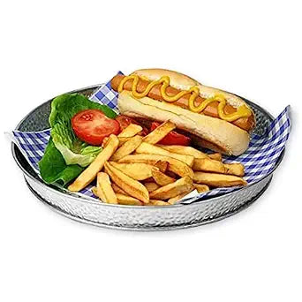 TableCraft GP12, Round Diner Platter, Galvanized Steel with Pebble Texture, 12.5" x 12.5" x 1.25", Silver, Lightweight and Durable, Ideal for Casual Dining, Stackable Design