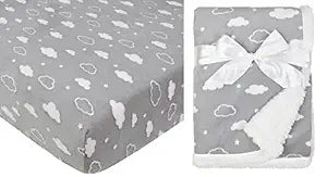 American Baby Company Heavenly Soft 2 Piece Chenille/Sherpa Crib Sheet & Blanket Set, Crib Sheet (52" x 28") & Receiving Blanket (30" x 35"), 3D Cloud Grey, for Boys and Girl
