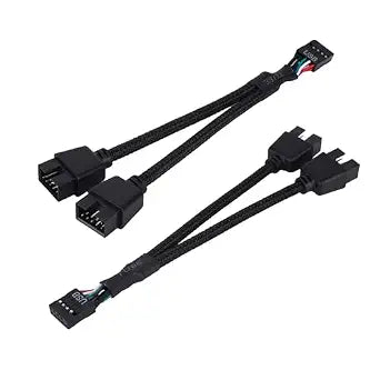2pcs Motherboard USB 2.0 to Dual 9 Pin Extension Cable, Y-Shaped Braided USB 9 Pin Header Splitter PC Cable for Internal Computer Motherboard(Black)