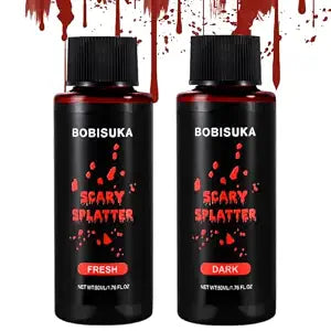 BOBISUKA 2PCS Halloween Fake Blood Makeup Kit - Fresh Red + Dark Red Realistic Washable Special Effects SFX Makeup Set, for Zombie Vampire Cosplay Monster Mouth Clothes Dress Up
