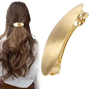 1pc Oval Hair Barrette, French Hair Clip for Women, 3in, Gold