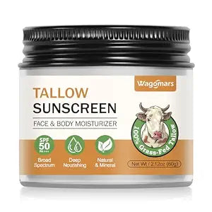 Beef Tallow Sunscreen SPF 50 - Mineral Sunscreen with Zinc Oxide - Non-Toxic Natural Sunblock for Face & Body - Water Resistant, Reef Safe, Moisturizing for Dry and Sensitive Skin