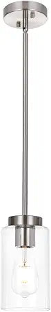 One Light Chandeliers Modern Clear Glass Pendant Lighting Brushed Nickel Dining Room Lighting Fixtures Hanging Contemporary Lamp Semi Flush Mount Ceiling Lights