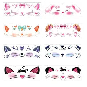 Halloween Tattoo Stickers Glitter Cat Bunny Dog Face Tattoos Whisker Nose