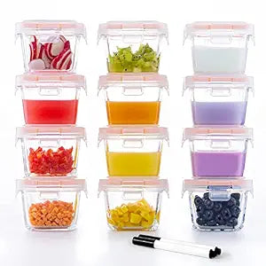 Luvan 6oz Baby Food Storage Containers, 12-Pack Baby Food Jars with Lids LeakProof, Baby Food Containers Glass Stackable, Freezer/Microwave/Dishwasher Safe, Ideal for Fruit Purees and Vegetable Mashes