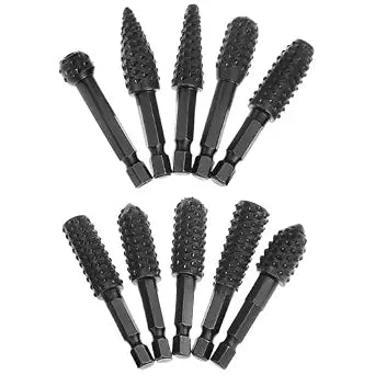 QWORK 10 Pieces Rotary Burr Wood Carving Rasp Files Set - 1/4" Hex Shank, Precision Milled, for Wood Plastic Engraving Deburring