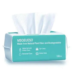 MSOEUESO Soft Dry Wipes Cotton Facial Tissues, 100 Count Disposable Face Towels, Cotton Face Towel for Sensitive Skin, Facial Cleansing, Makeup Removing, Surface Cleaning