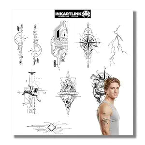 INKARTLINK Temporary Tattoo 8 Sheets Hip-hop Punk Style Series