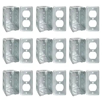9 Set 4 x 2 Inch Electrical Junction Box with Cover Ten 1/2 Knockouts,1-7/8" Deep,13 Cu. in. Capacity Galvanized Steel Metal Outlet Box Duplex Receptacle Cover Square Plenum
