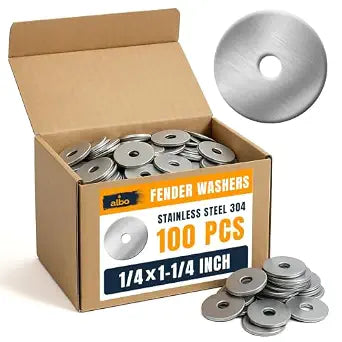ALBO 100 Pcs 1/4" x 1-1/4" 304 Stainless Steel Fender Flat Washers