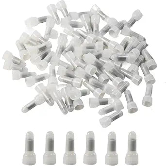 100Pcs CE5 Closed End Crimp Connectors 12-10 AWG, Nylon Insulated Wire End Caps, Electrical Terminal Connectors for Automotive Marine Audio Equipment, Aluminum Core Wire Splice Cap Terminal Kit