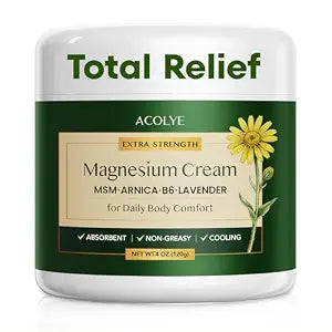 Total Relief Magnesium Cream with Arnica: Soothing Nerve Formula Topical Magnesium Chloride Cream with MSM, B6, For Muscles, Joints & Legs, Fast Absorbing, Non-Greasy - 4 OZ (120g)