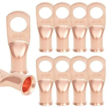 10PCS 4AWG - 3/8''Stud Heavy Duty Copper Terminals,Battery Cable Crimp Lugs,Battery Cable Ends,Bare Copper Eyelets Tubular Ring Terminals,Closed End Crimp Electric Connectors