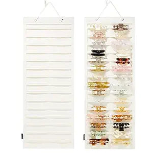 Hanging Hair Claw Clips Organizer, Claw Clips Organizers and Storage for Women Girls, Hair Claw Clips Holder for Wall, Door, Closet(NO ACCESSORIES INCLUDED) (30 Stripes-Beige)