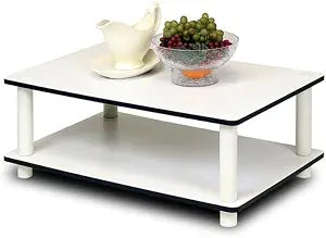 Furinno JUST 2-Tier Modern Coffee Table with Open Shelf, Toolless Assembly Side Table, for Living Room, Bedroom, Home Office, White