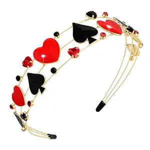 Halloween Headbands for Women Red Queen Hearts Poker Card Headbands Multi Layer Pearl Crystal Hairbands Halloween Costume Headwear Party Hair Accessory Gifts (Queen Hearts)