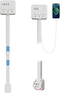 Electrical Outlet Extender Stick, 180 Rotating Surge Protector Power Strip, Featured 3 AC and 4 USB Ports, Multi Plug Wall Outlet Splitter | Ideal for Behind Couches, Nightstands, Desks (White)
