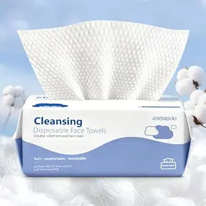 Face Towels, Disposable Face Towels 100 Count, Biodegradable Ultra Soft & Thick Facial Towels for Sensitive Skin, Lint-Free Makeup Remover Dry Wipes, Multi-Purpose Cleansing Towelettes for Face Wipes