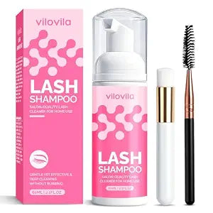 Lash Shampoo Kit (60ml/2.1 fl oz), Oil-free Eyelash Shampoo for Extensions & Natural Lashes, Gentle Lash Cleaning Kit for Daily Use, Lash Cleaner for Extensions with 2 Brushes