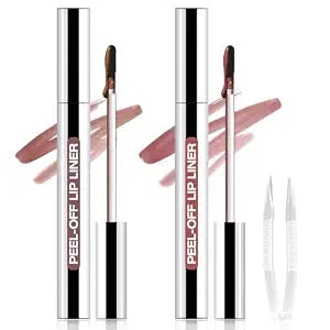 2Pcs Matte Lip Stain Peel Off Lip liner with Tweezer, Peel Off Lip Stain, Long Lasting Waterproof Lipstick Lip Gloss Tattoo, Transfer-proof for All Skin Types (02#+03#)