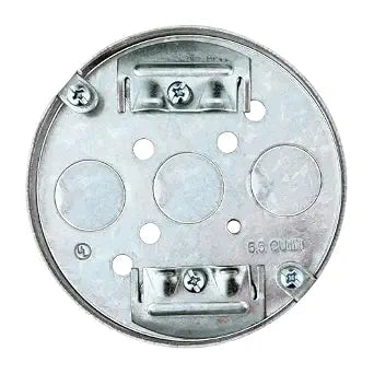 Hicarer 1 Pcs R 4" Round Shallow Electrical Box Pancake Electrical Ceiling Fan Box with 1/2" Deep 1/2" Bottom Knockout for Ceiling Fan Wall Lighting Fixture with Retaining Clip Galvanized Steel